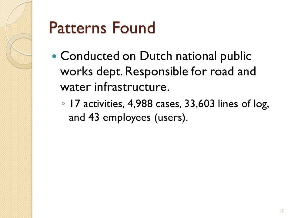 Patterns Found Conducted on Dutch national public works dept.