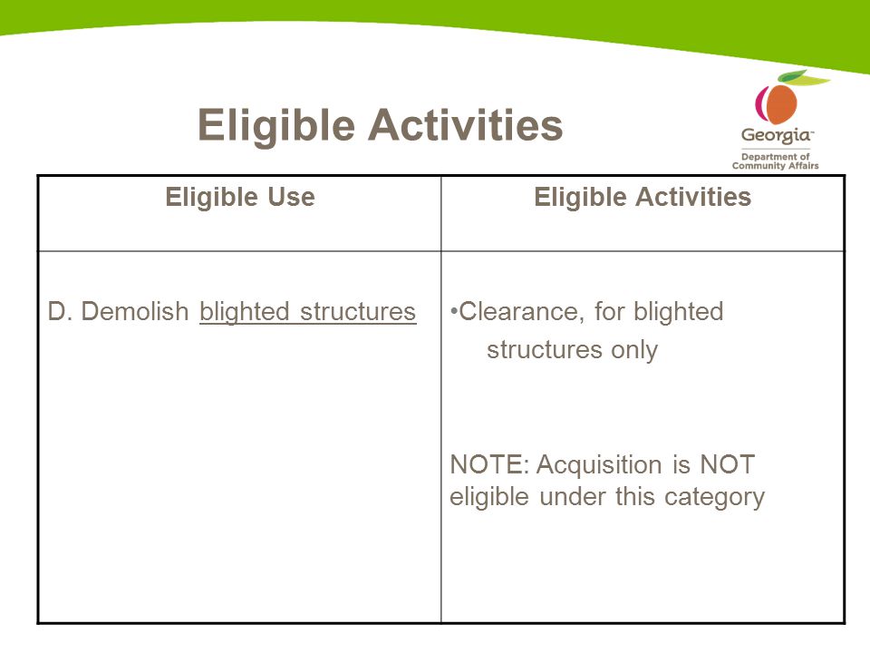 Eligible Activities Eligible UseEligible Activities D.