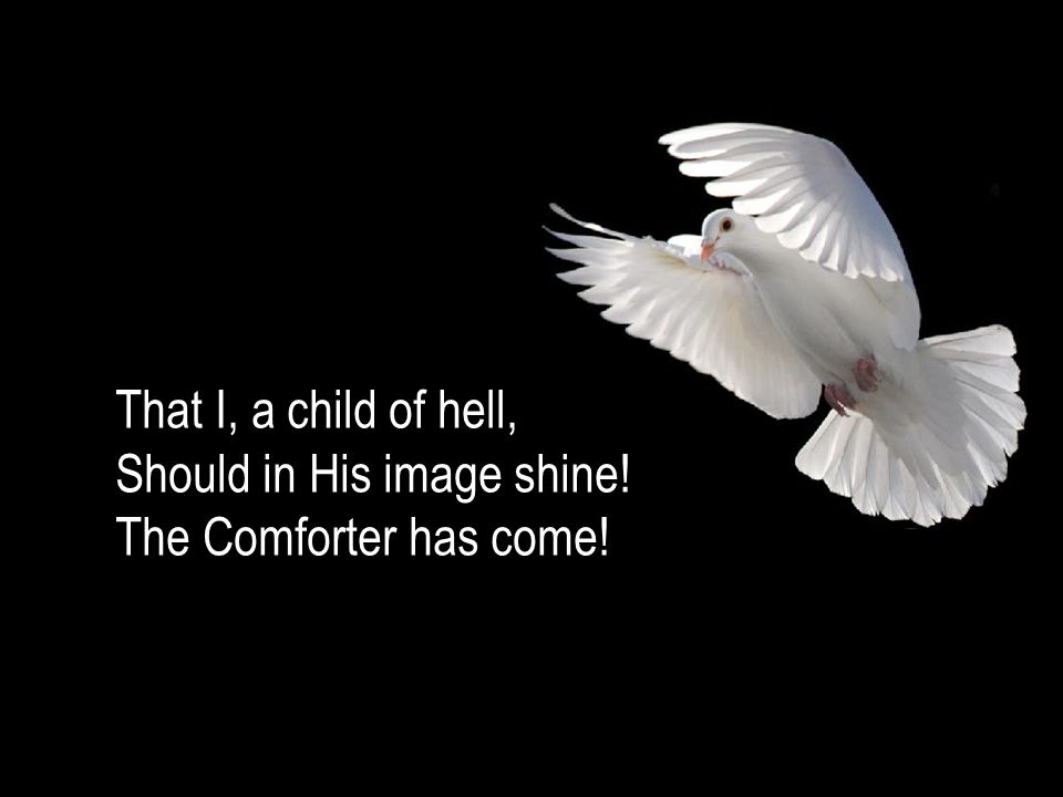 That I, a child of hell, Should in His image shine! The Comforter has come!