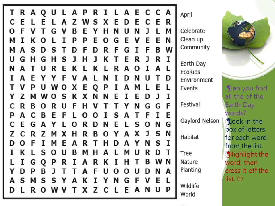 can you find all the of the earth day words look in the box of