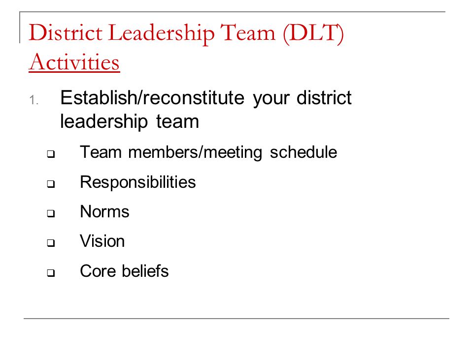 District Leadership Team (DLT) Activities 1.