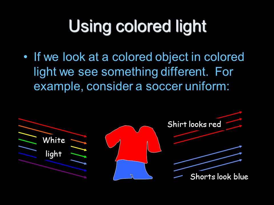 Using colored light If we look at a colored object in colored light we see something different.