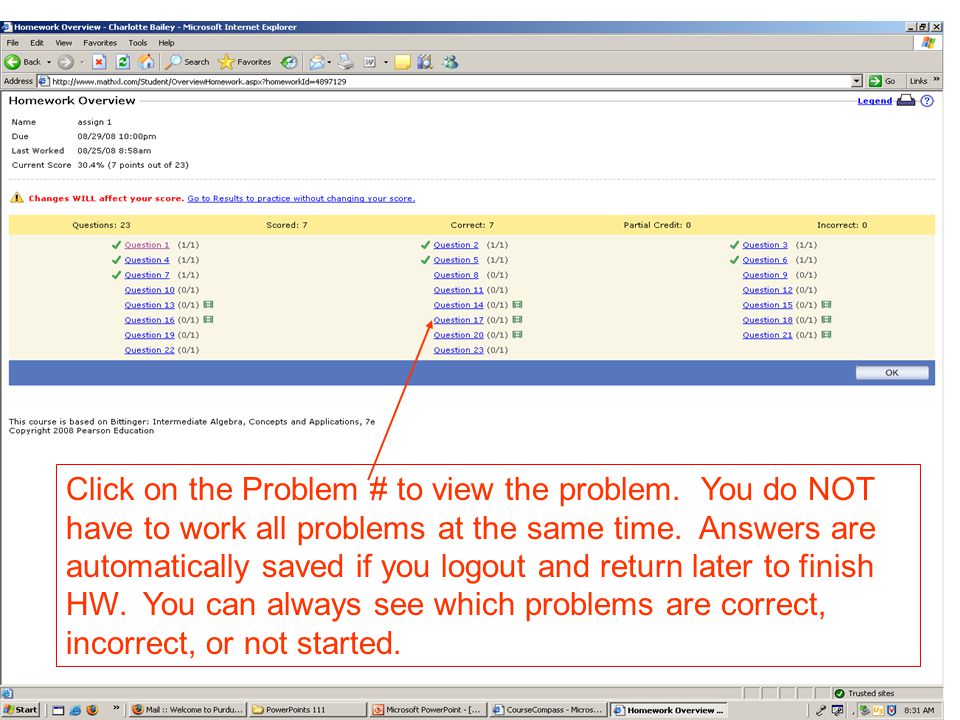 Click on the Problem # to view the problem. You do NOT have to work all problems at the same time.