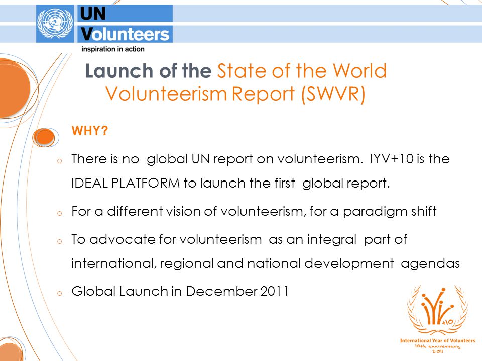 Launch of the State of the World Volunteerism Report (SWVR) WHY.