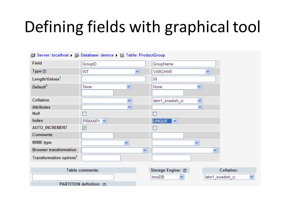 Defining fields with graphical tool