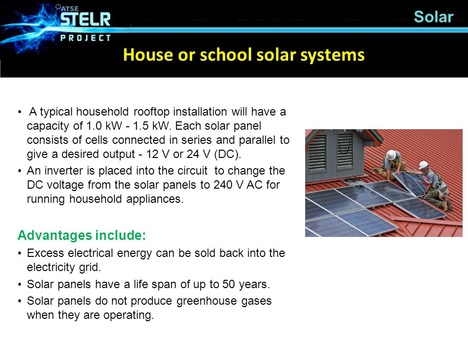 Solar A typical household rooftop installation will have a capacity of 1.0 kW kW.