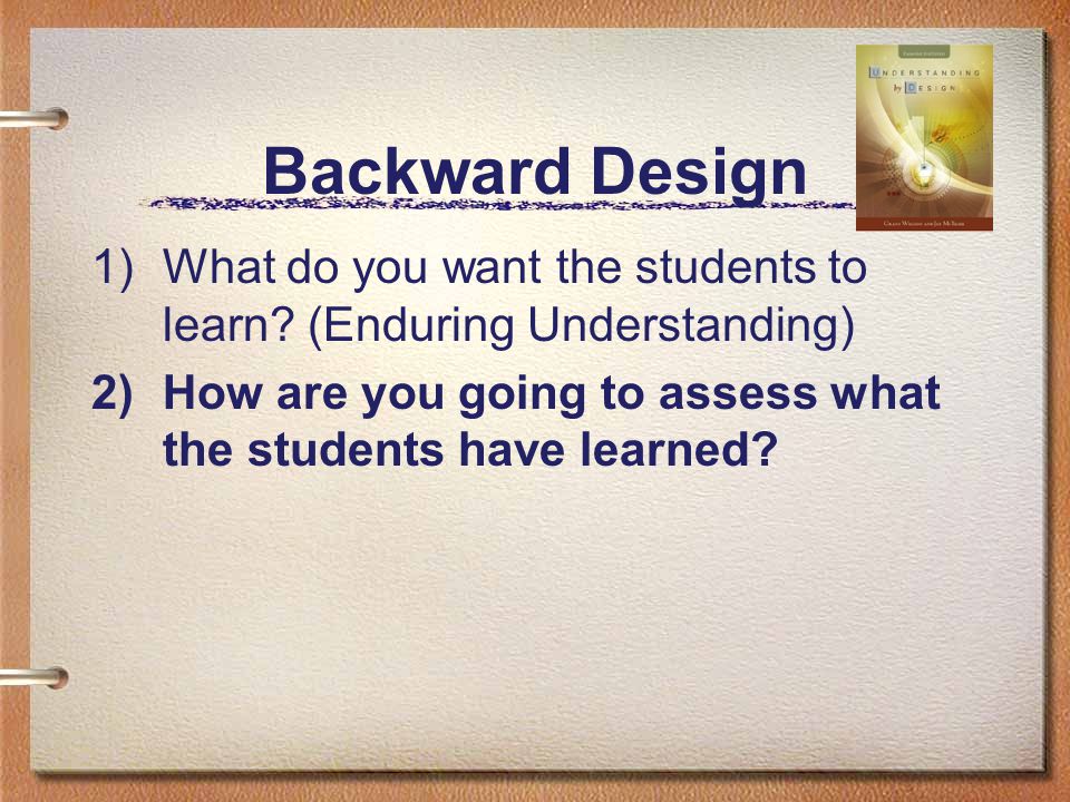 Backward Design 1)What do you want the students to learn.