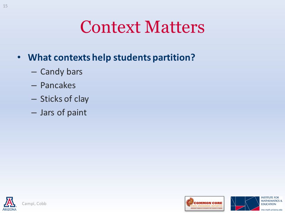 Context Matters What contexts help students partition.