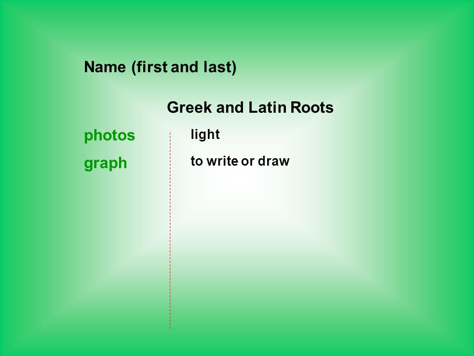 Name (first and last) Greek and Latin Roots photos light graph to write or draw
