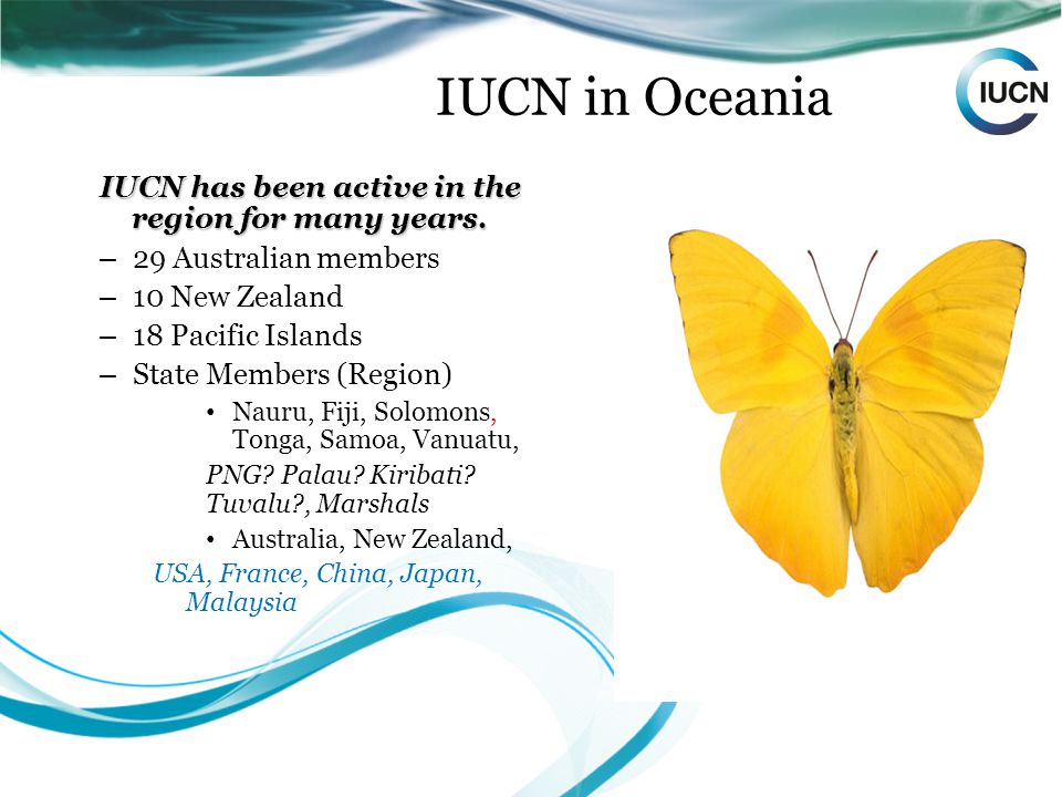 IUCN in Oceania IUCN has been active in the region for many years.
