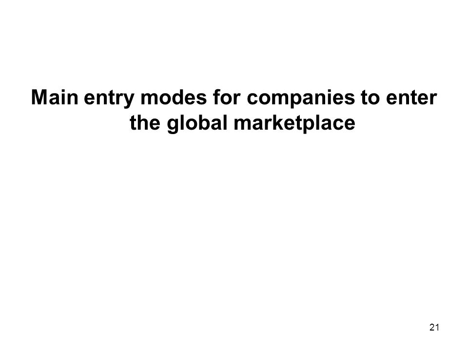 Main entry modes for companies to enter the global marketplace 21