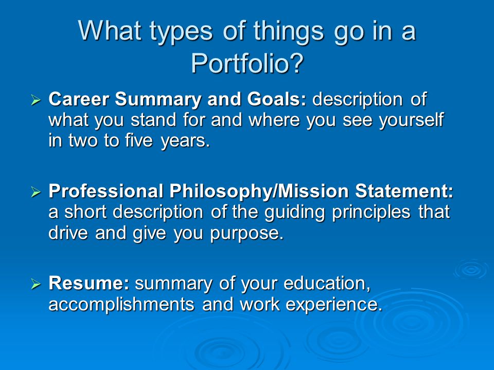 What types of things go in a Portfolio.