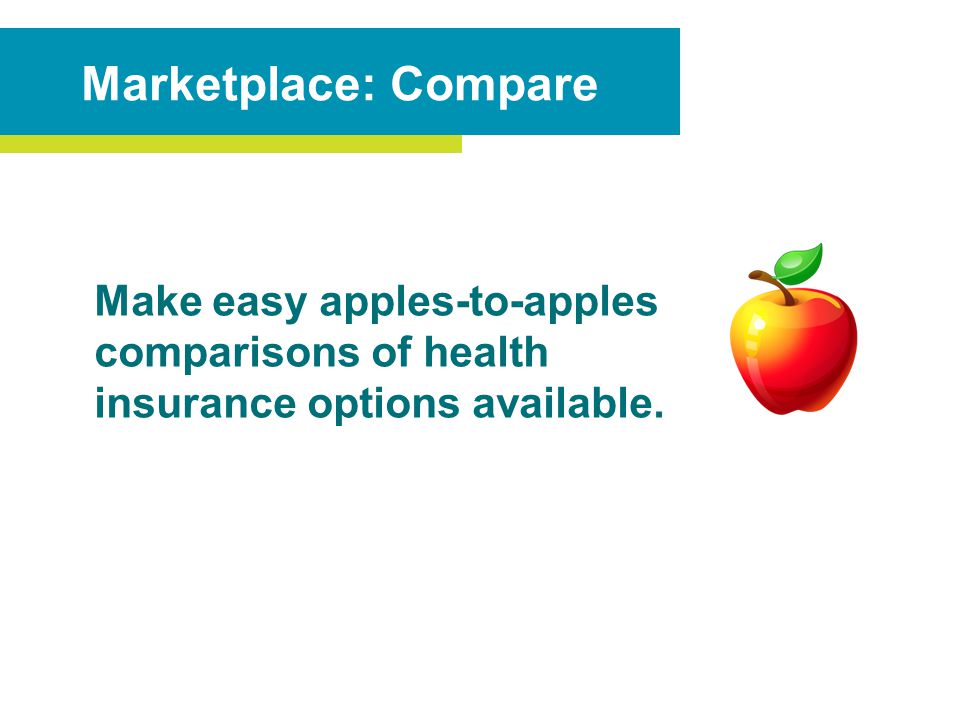 Make easy apples-to-apples comparisons of health insurance options available. Marketplace: Compare