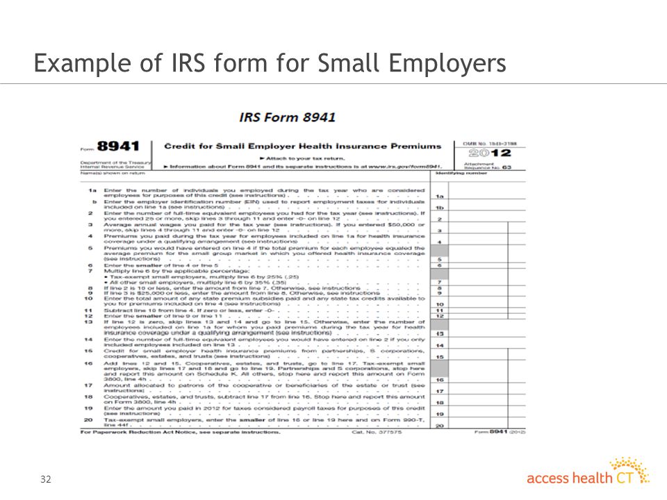 32 Example of IRS form for Small Employers