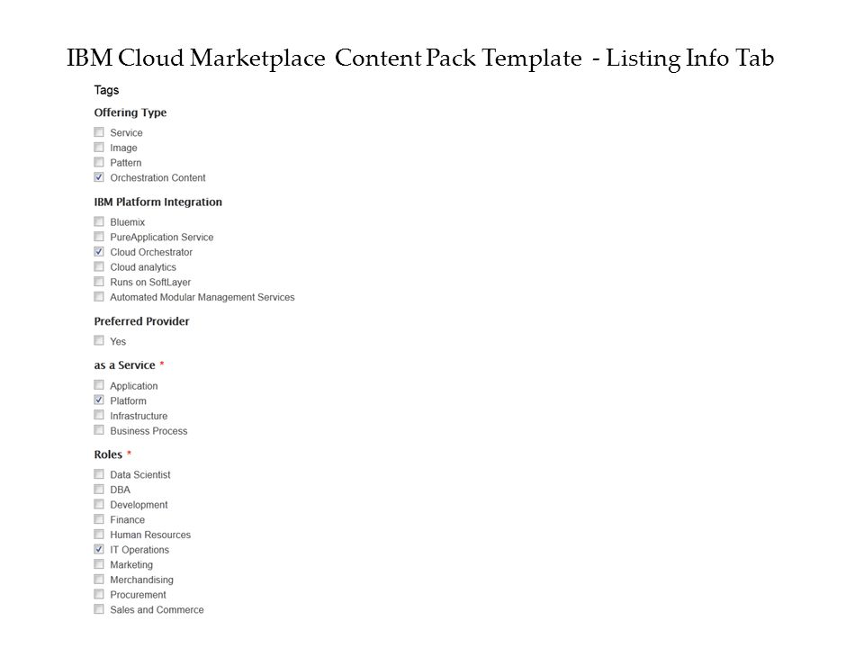IBM Cloud Marketplace Content Pack Template - Listing Info Tab