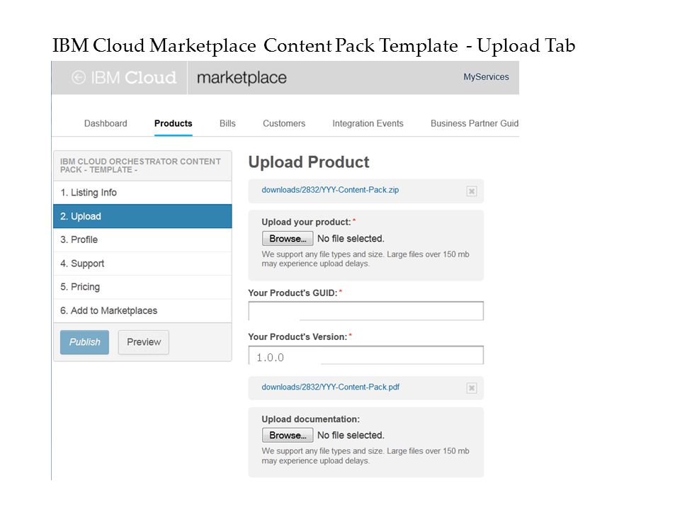 IBM Cloud Marketplace Content Pack Template - Upload Tab 1.0.0
