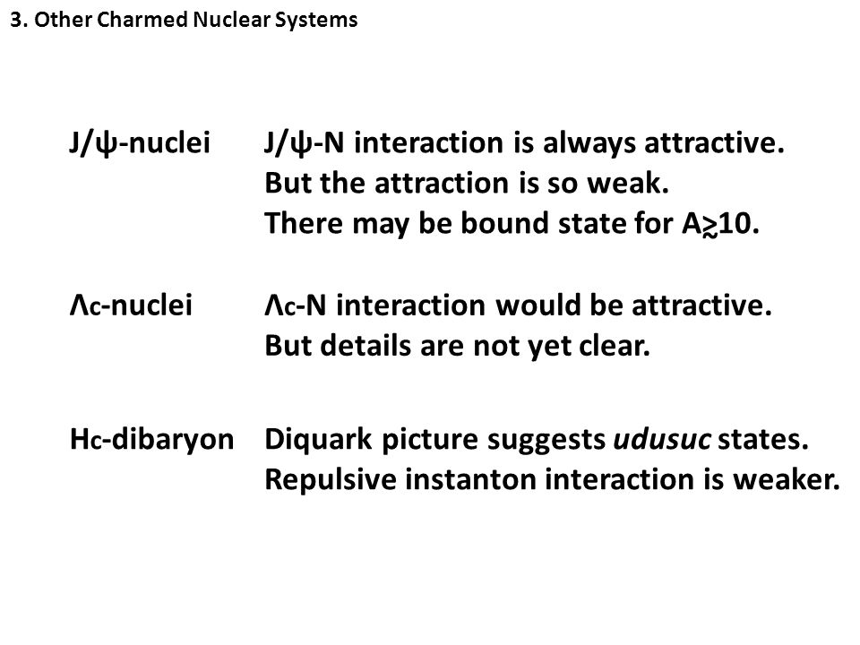 J/ψ-nuclei Λ c -nuclei J/ψ-N interaction is always attractive.