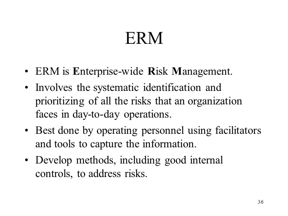 36 ERM ERM is Enterprise-wide Risk Management.
