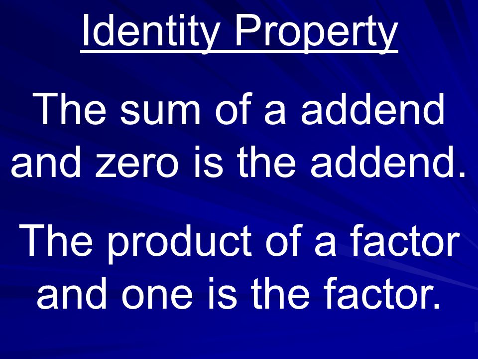 Identity Property The sum of a addend and zero is the addend.