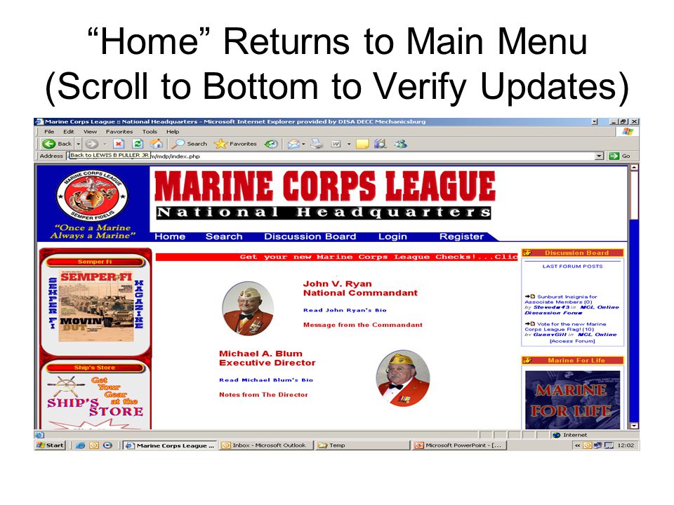 Home Returns to Main Menu (Scroll to Bottom to Verify Updates)
