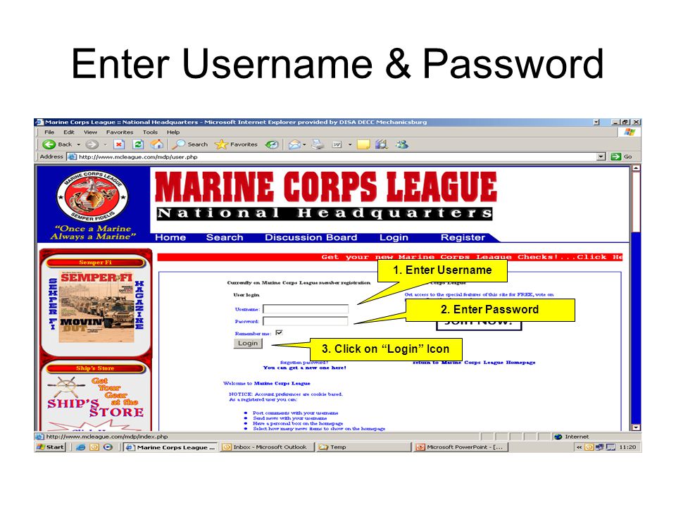 Enter Username & Password 1. Enter Username 2. Enter Password 3. Click on Login Icon