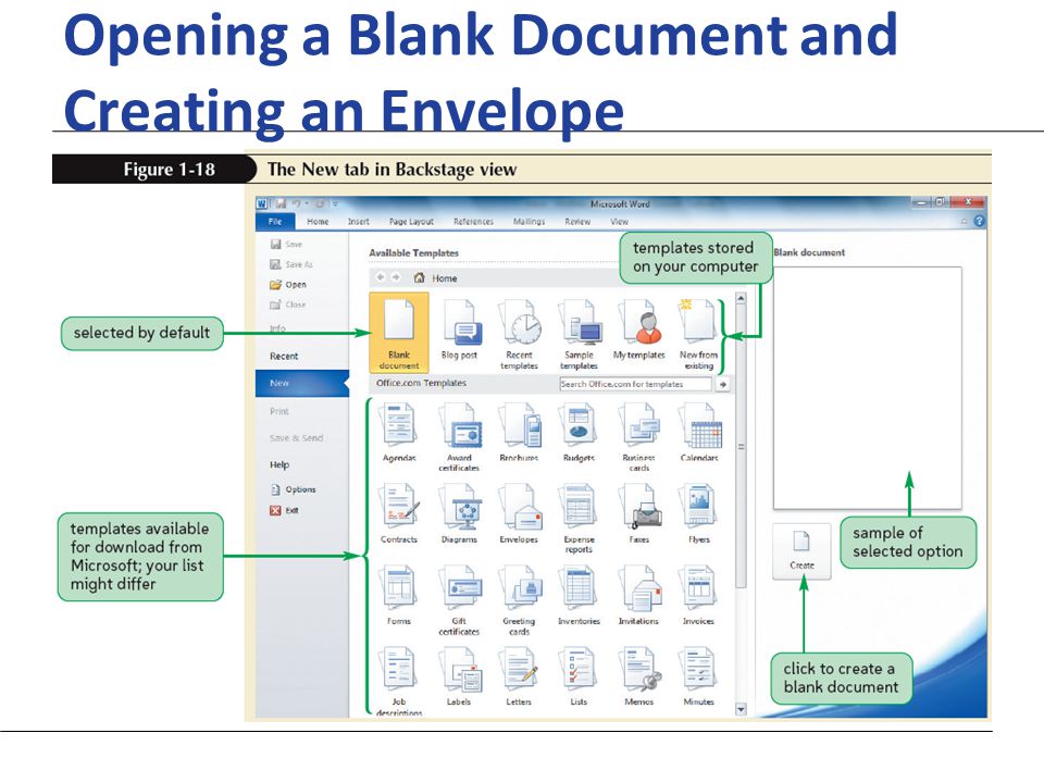 XP Opening a Blank Document and Creating an Envelope