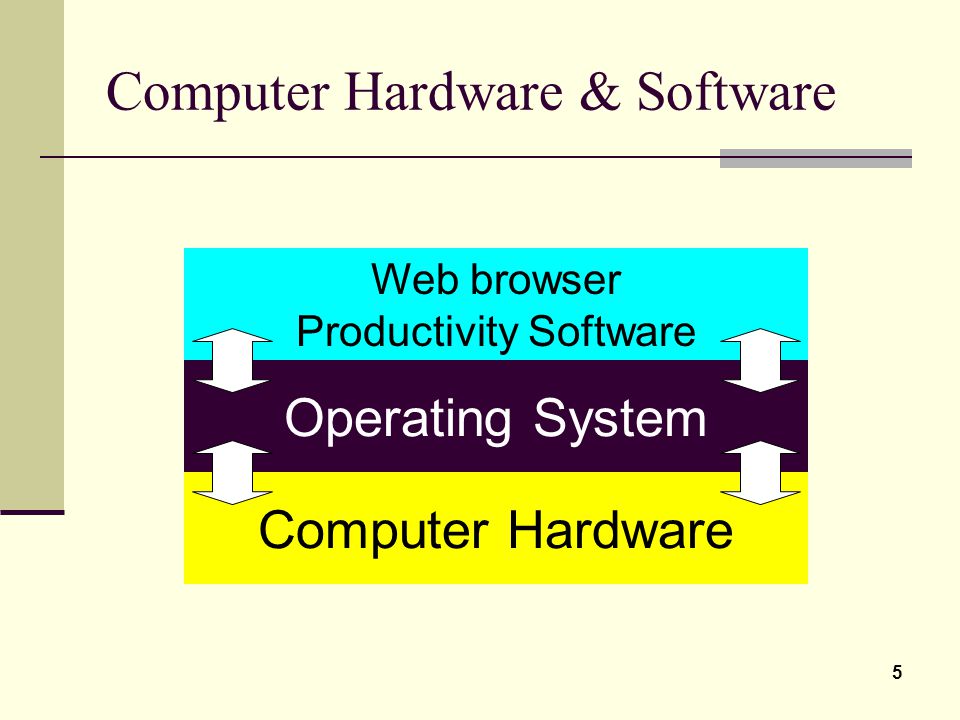 5 Computer Hardware & Software Computer Hardware Operating System Web browser Productivity Software