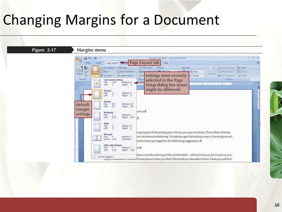 XP 10 Changing Margins for a Document