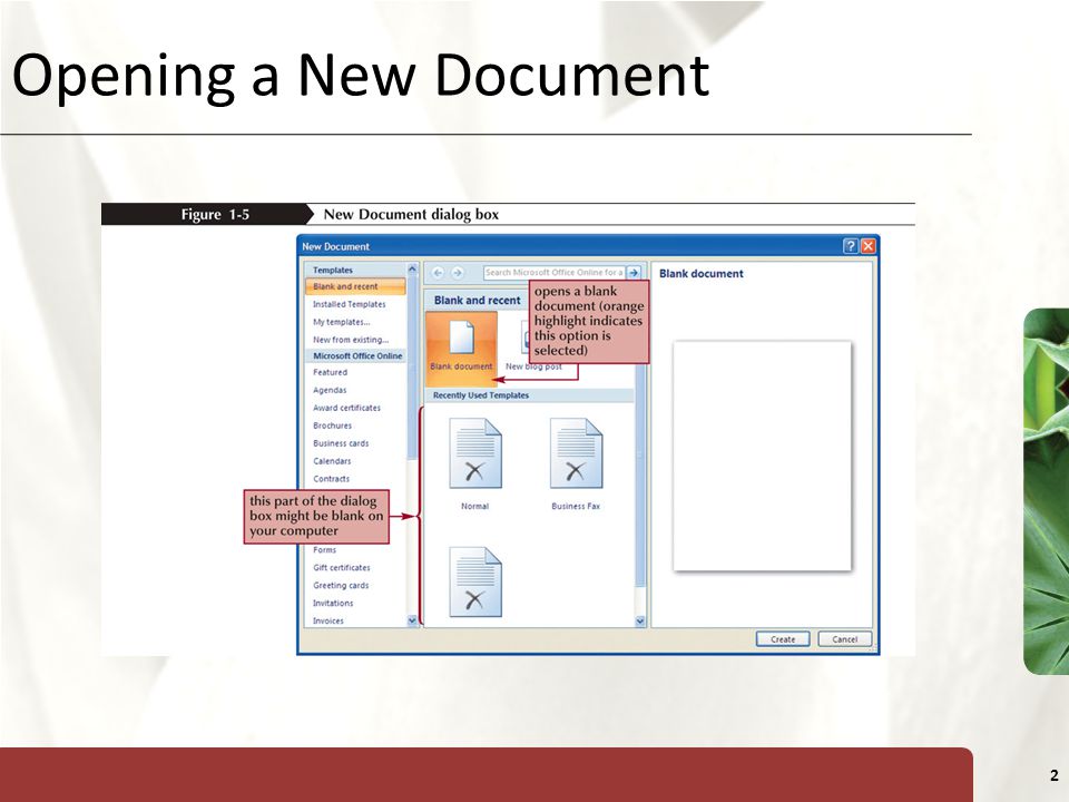 XP 2 Opening a New Document