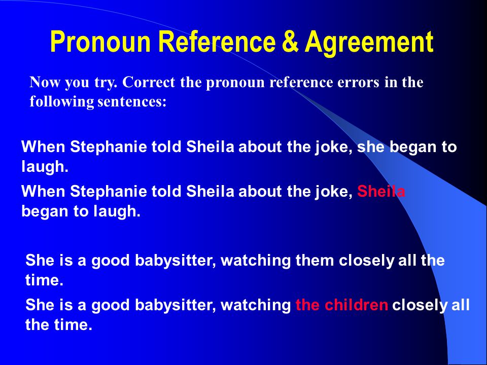 Pronoun Reference & Agreement Now you try.