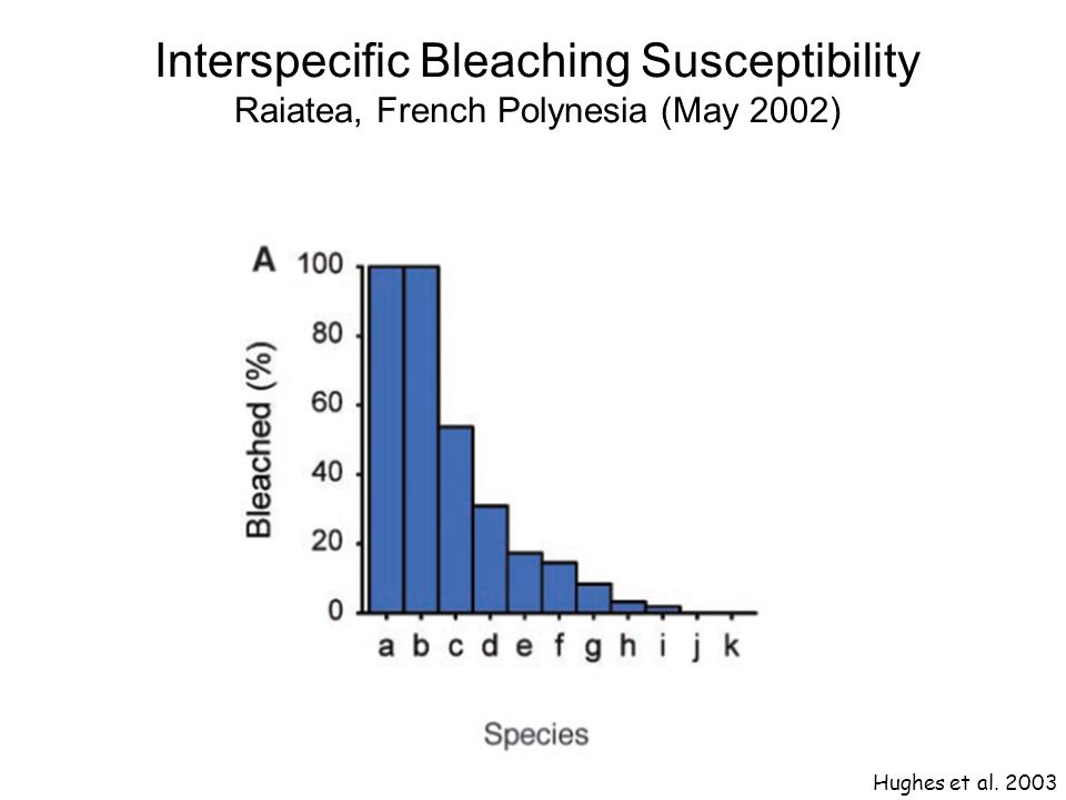 Interspecific Bleaching Susceptibility Raiatea, French Polynesia (May 2002) Hughes et al. 2003