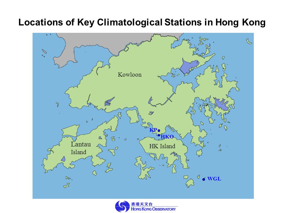 WGL KP HKO Lantau Island Kowloon HK Island Locations of Key Climatological Stations in Hong Kong