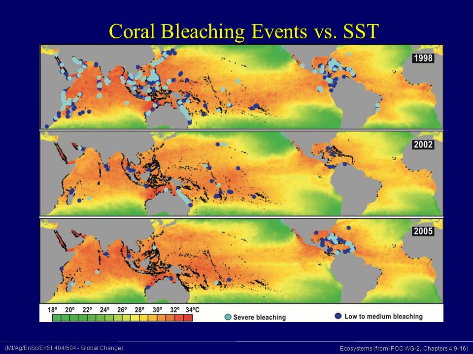 (Mt/Ag/EnSc/EnSt 404/504 - Global Change) Ecosystems (from IPCC WG-2, Chapters 4,9-16) Coral Bleaching Events vs.