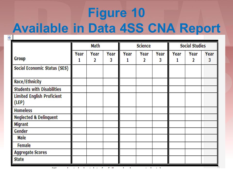 Figure 10 Available in Data 4SS CNA Report