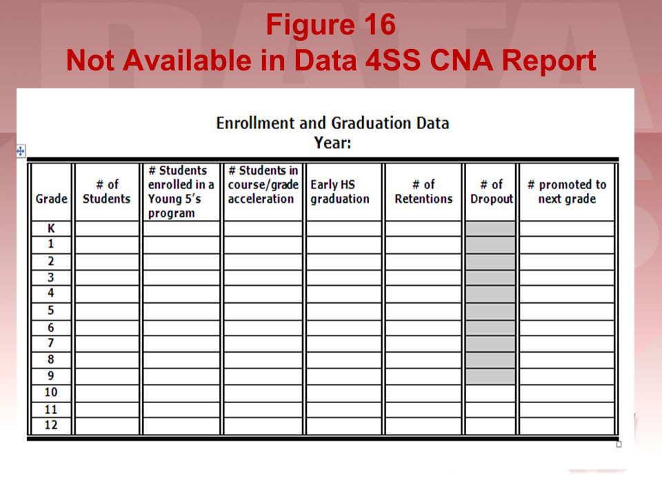 Figure 16 Not Available in Data 4SS CNA Report