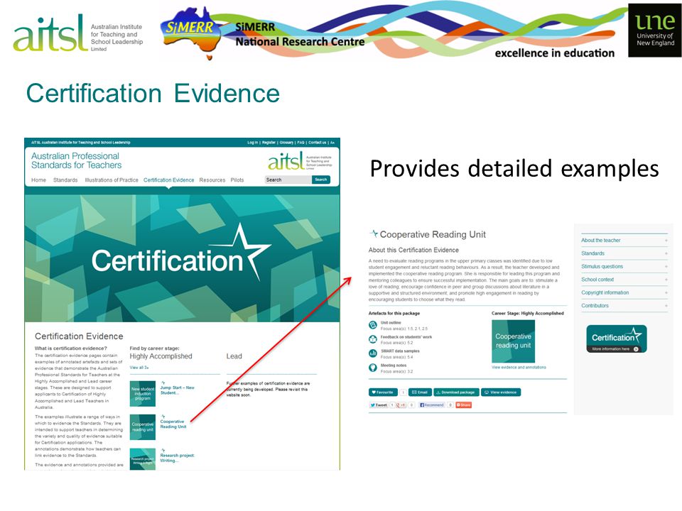 Certification Evidence Provides detailed examples