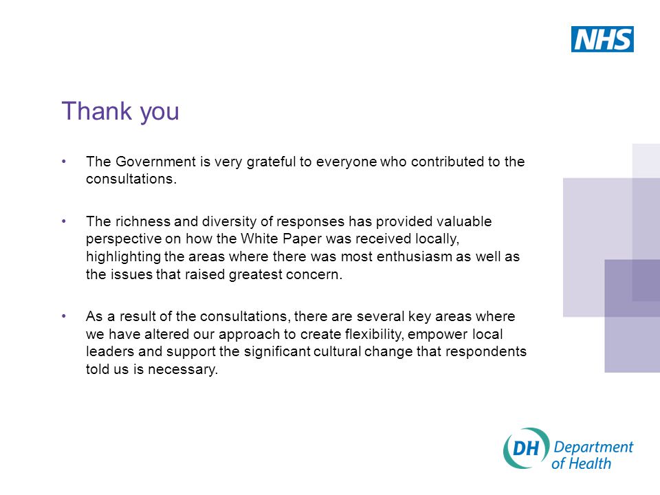 Thank you The Government is very grateful to everyone who contributed to the consultations.
