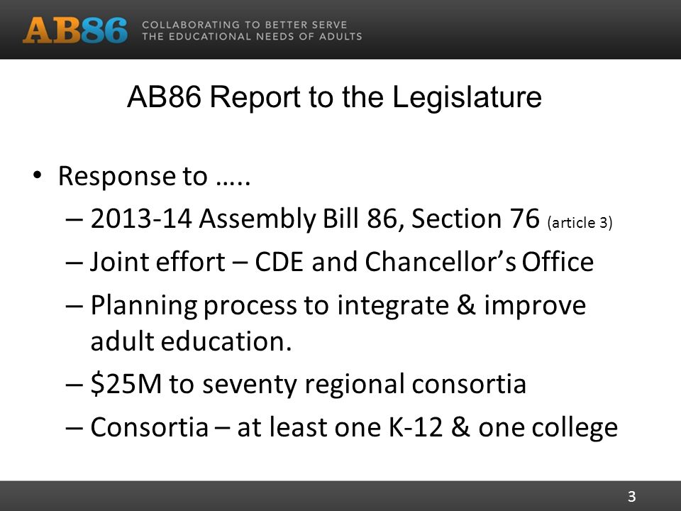 AB86 Report to the Legislature Response to …..