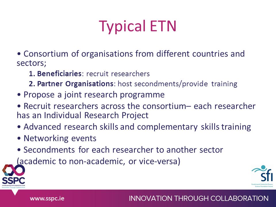 Typical ETN Consortium of organisations from different countries and sectors; 1.