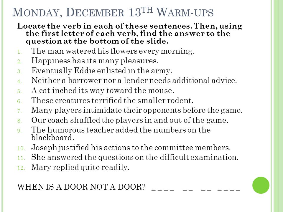 W Eek 2 W Arm Ups December 13 Th 17 Th M Onday D Ecember 13