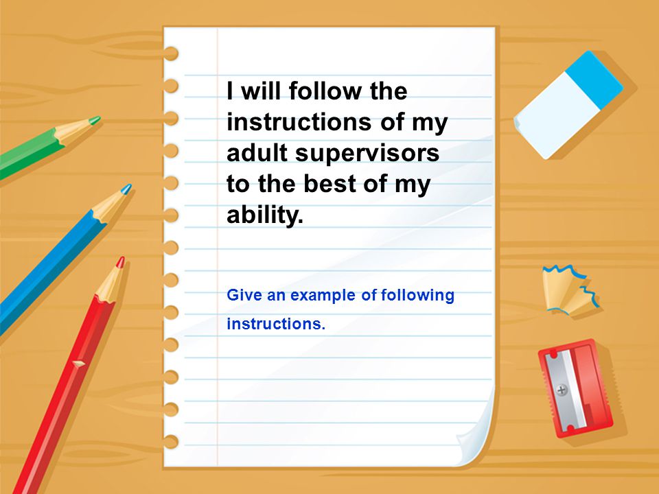I will follow the instructions of my adult supervisors to the best of my ability.