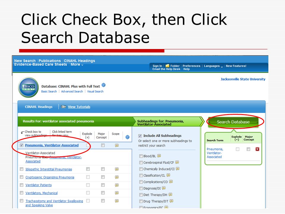 Click Check Box, then Click Search Database
