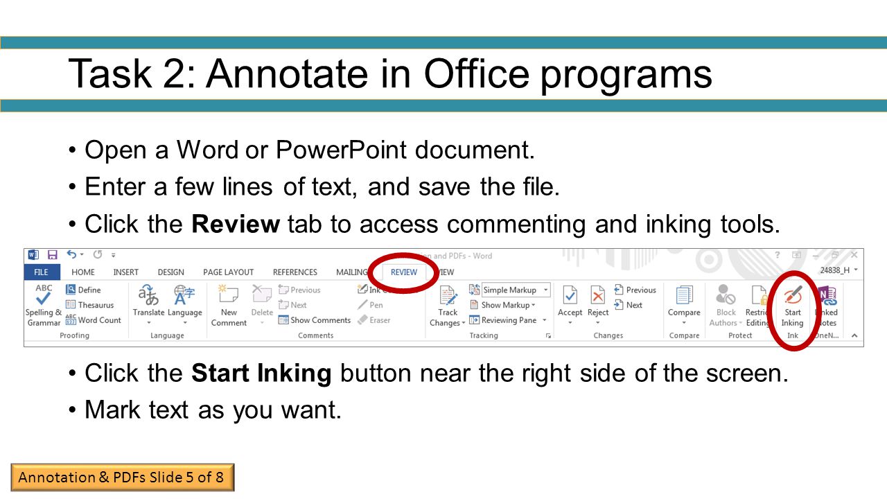 Task 2: Annotate in Office programs Open a Word or PowerPoint document.