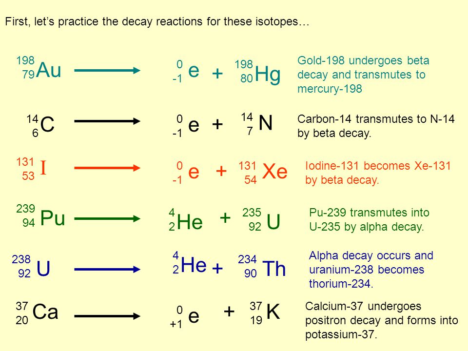 Ob Nuclear Chem Class 2 Practice Decay Reactions The Half Life Of Radioisotopes A Half Life Is The Amount Of Time It Takes For One Half Of A Given Radioisotope Ppt Download