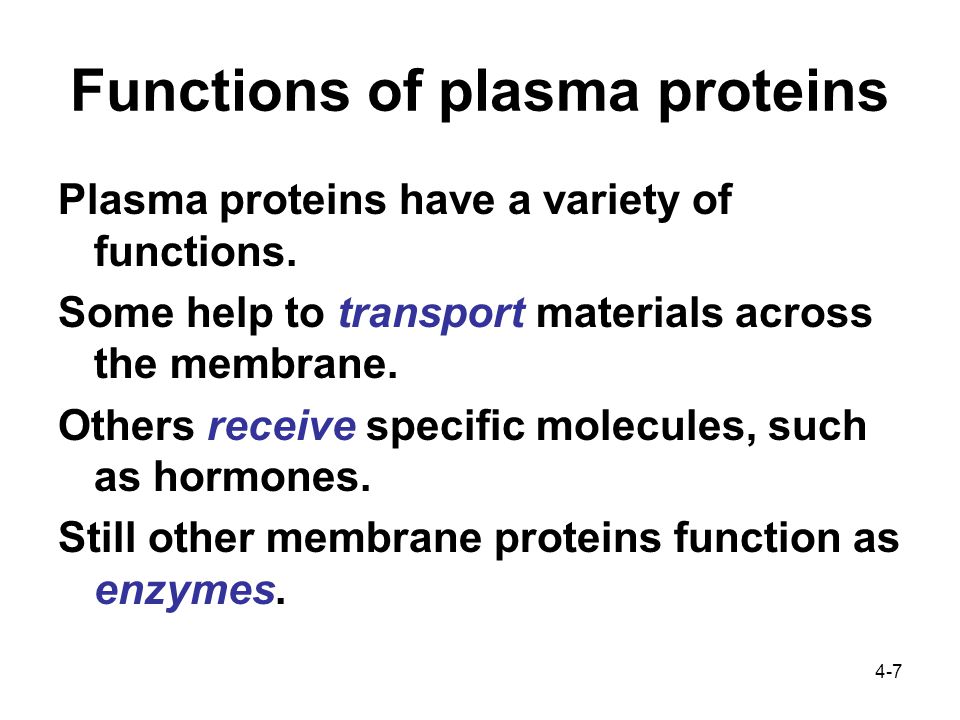 4-7 Functions of plasma proteins Plasma proteins have a variety of functions.
