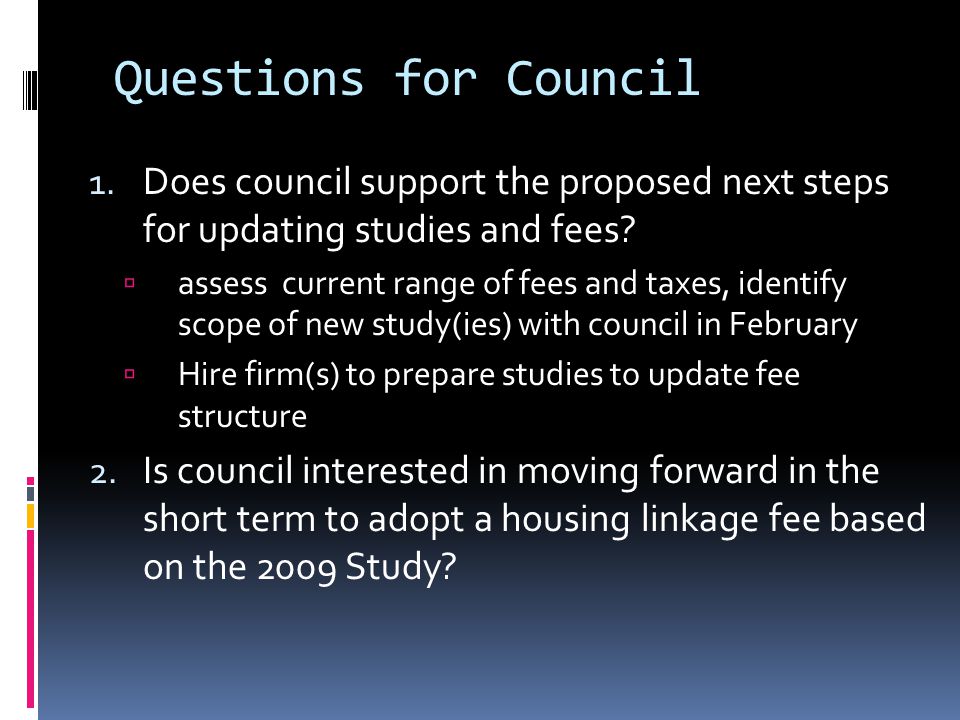 Questions for Council 1.
