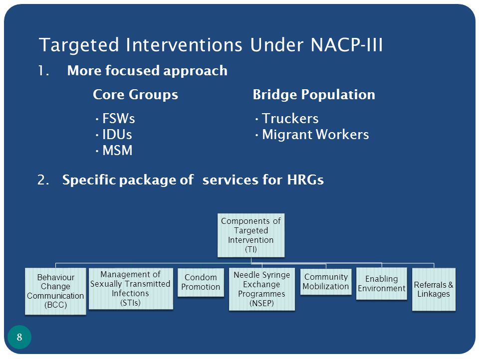8 Targeted Interventions Under NACP-III 1.
