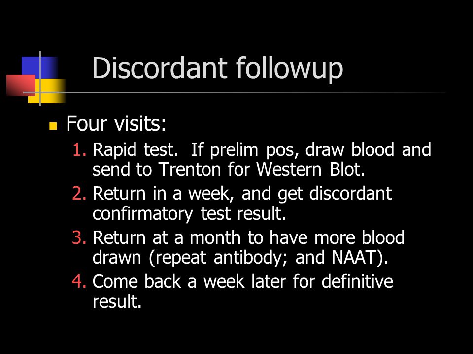 Discordant followup Four visits: 1.Rapid test.