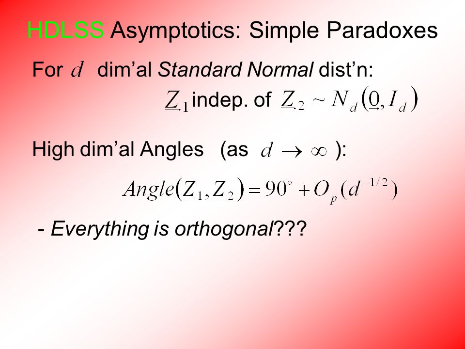 HDLSS Asymptotics: Simple Paradoxes For dim’al Standard Normal dist’n: indep.