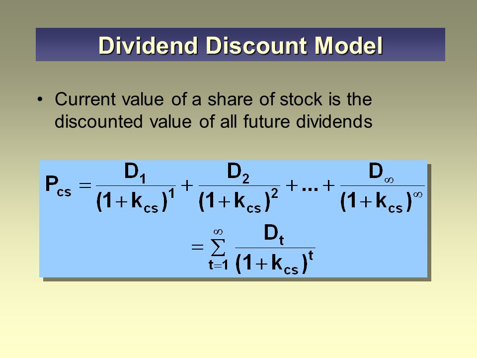 Expected cash flows  Dividends paid out of earnings Earnings important in valuing stocks  Retained earnings enhance future earnings and ultimately dividends Retained earnings imply growth and future dividends Produces similar results as current dividends in valuation of common shares Required Inputs